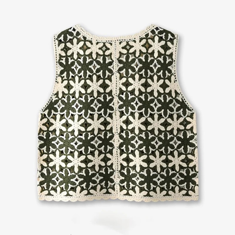 Floral Crochet Waistcoat Top for Women Sheer Open-knit Button Front Sleeveless Vest Top Teen- Summer Boho Vacation Outfit 250318
