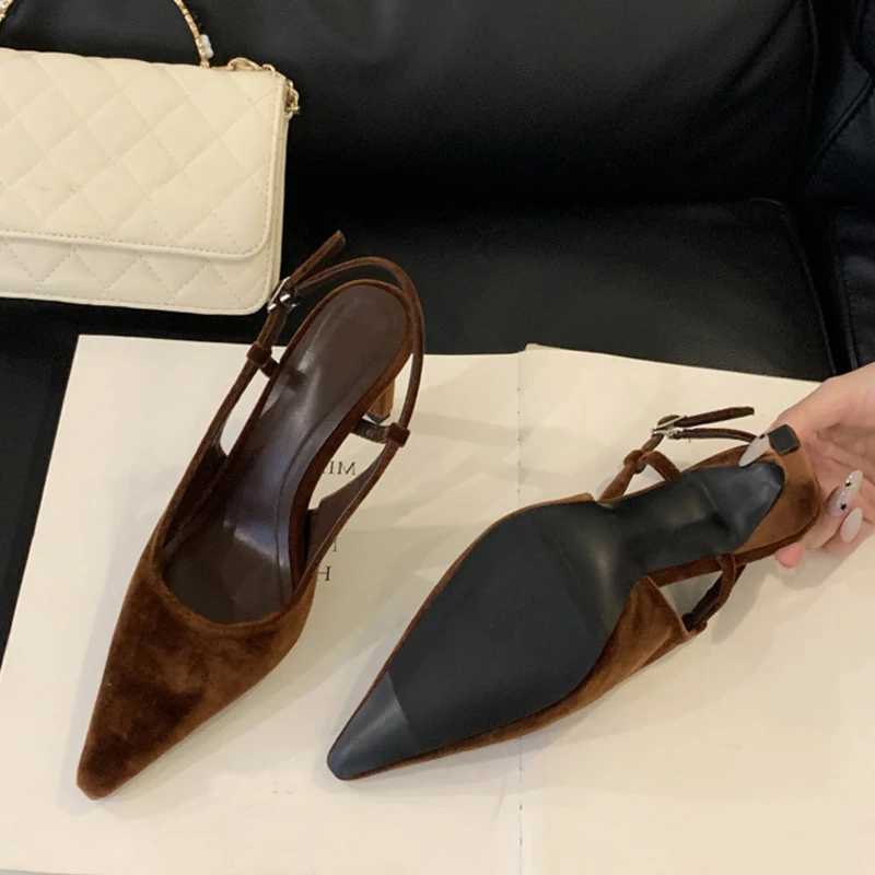 Similar Street Style Sexy Back Buckle Strap Wen Pumps Stripper Sandals Solid Black Pointed Toe Slingback High H Fem Shoes Y250317