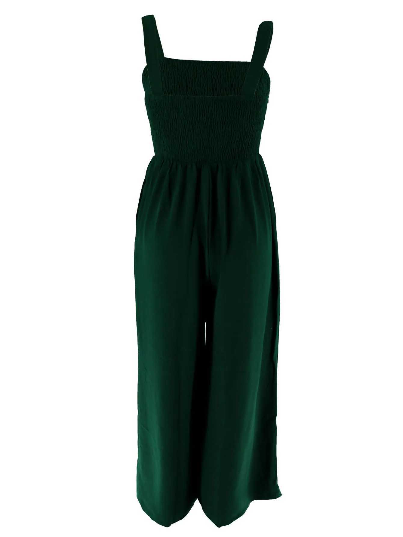 French elegant womens wide shoulder jumpsuit high waisted camisole pants Ruched Bodice design ultra-thin fit flat wide L X250318