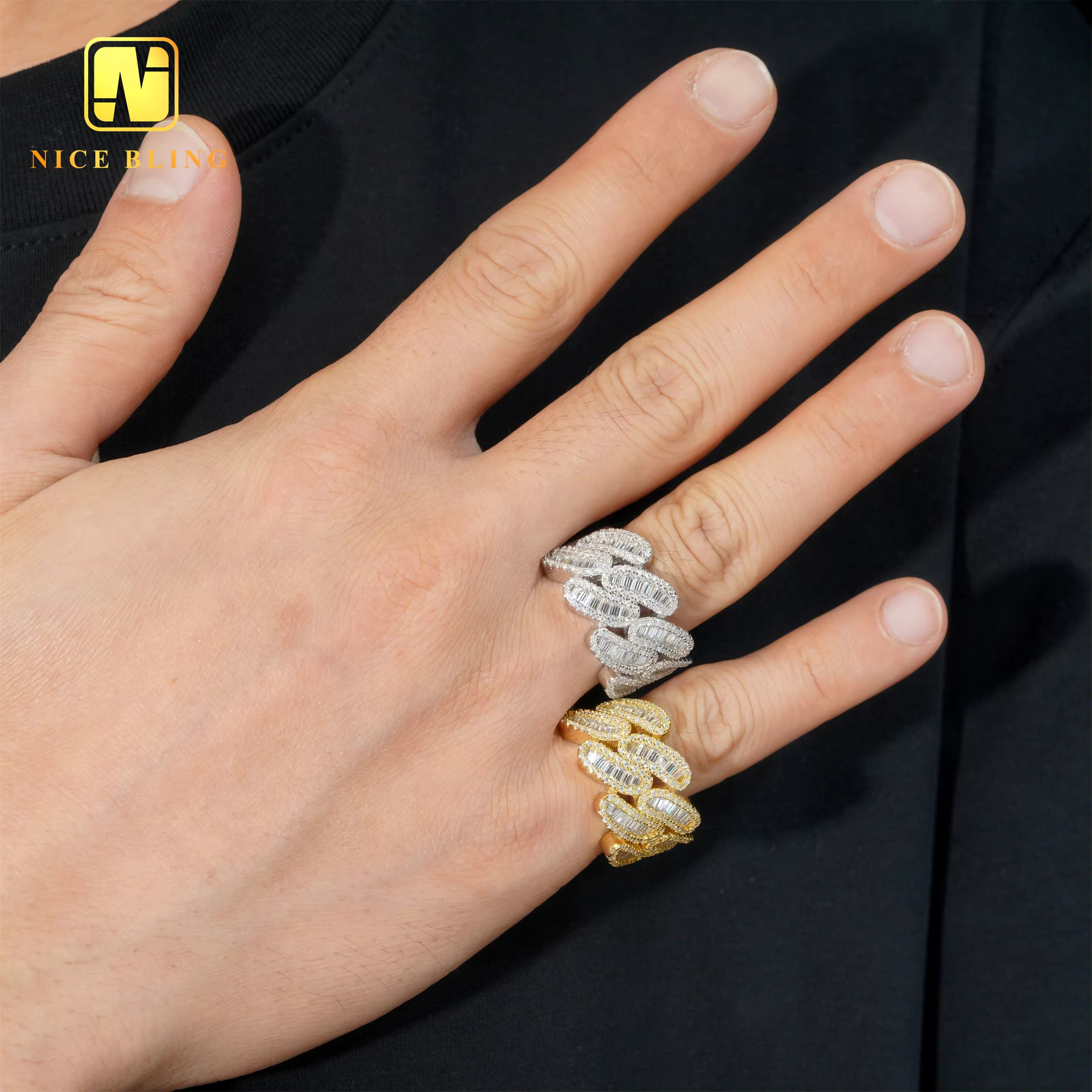 Fashion Iced Out Cuban Rings 925 Silver Hip Hop Jewelry Men baguette Moissanite Diamond Engagement Rings
