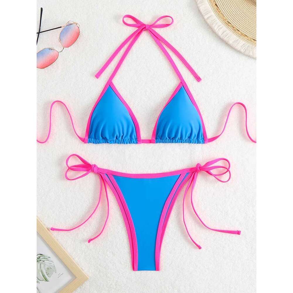 Sexy Brazilian swimsuit, triangle, camisole collar, thong, women, bather, beachwear, 2025