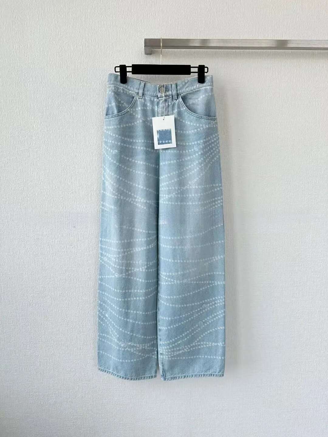 New Women's Jeans With Polka Dot Straight Wide Leg And Chain Printing Design Denim