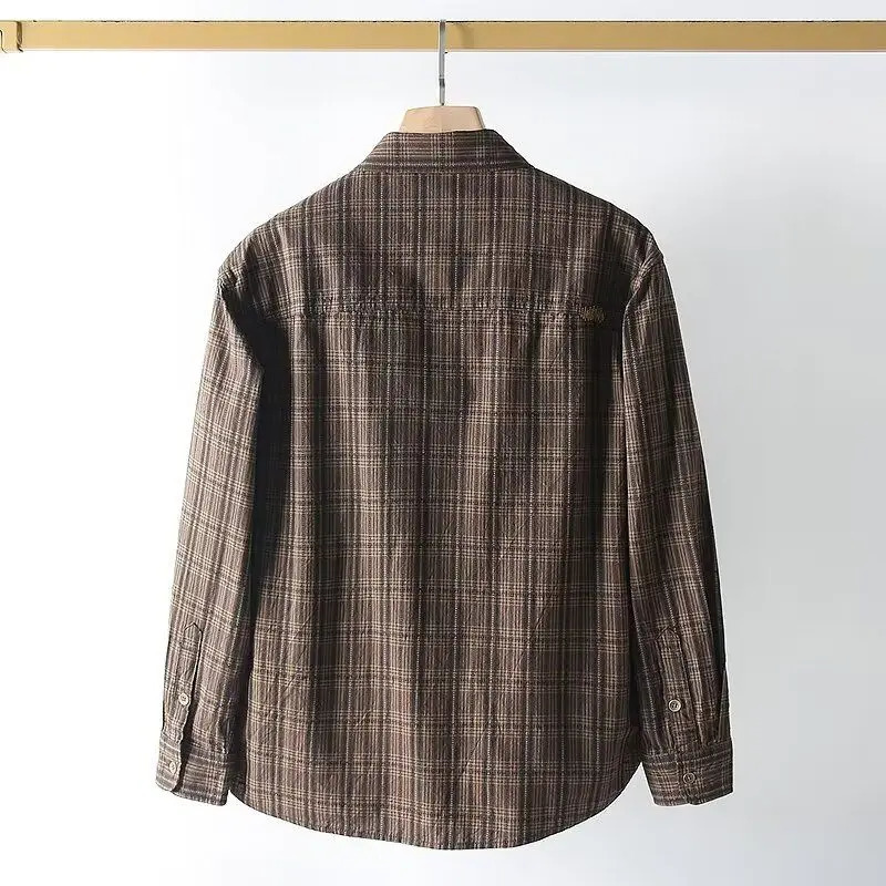Mens autumn Japanese style retro casual plain button top fashionable simple long sleeved loose top Camisas De Hombre 250317