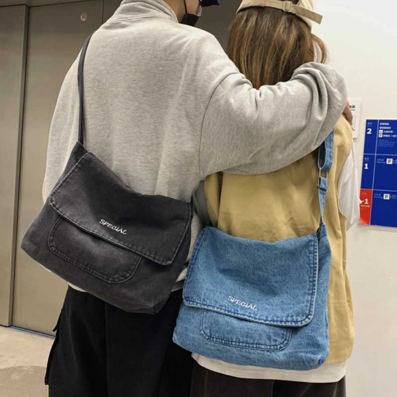 Denim Messenger Bag Wen Men Large Capaci Canvas School Book Crossbody Bags for College Student Shoder Bag Z250318