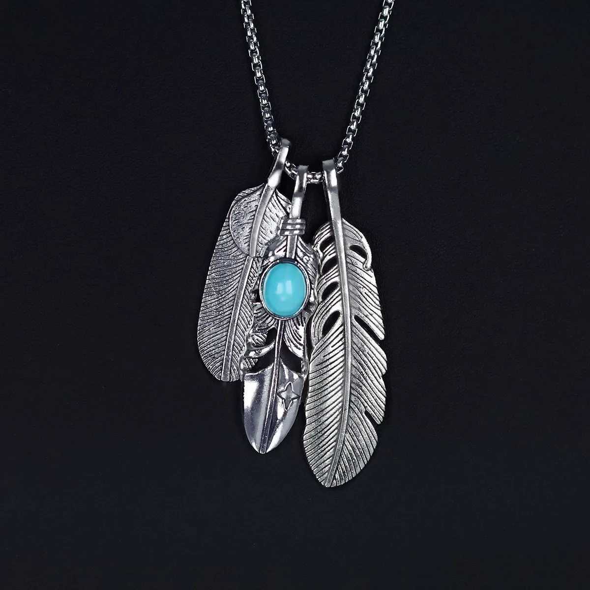 Takahashi Retro Feather Pendant Necklace for Men Women - Trendy Long Sweater Chain Unisex Hip-Hop Jewelry Wholesale Leaf Des W250318