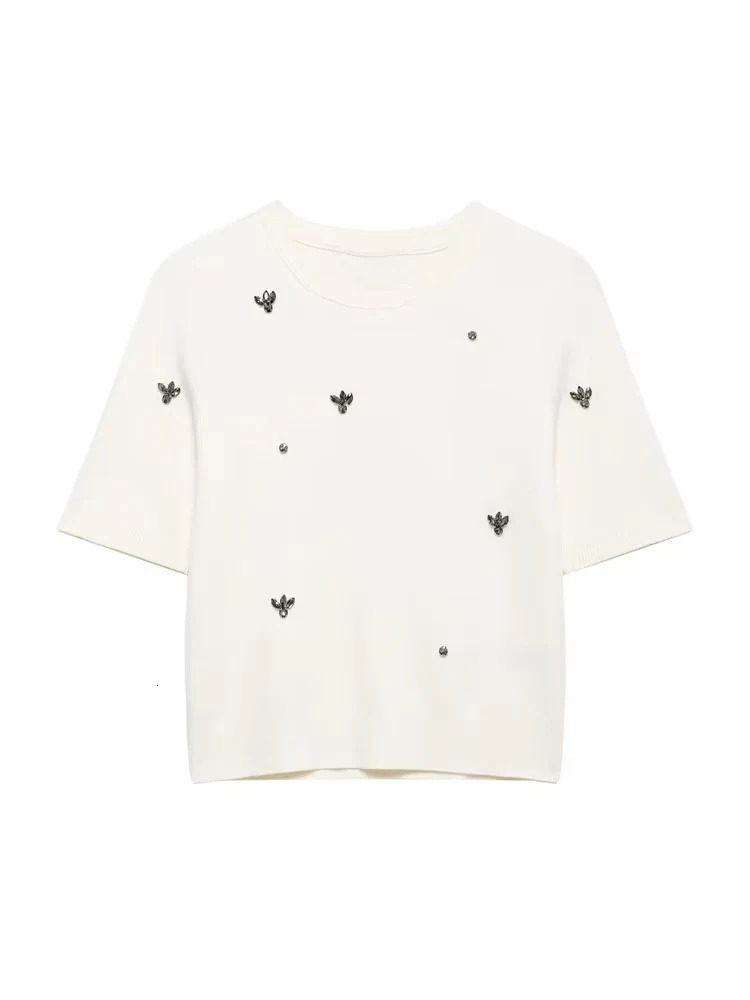 TRZA Women Fashion Jewel Bead Appliques Knit Sweater And High Elastic Waist Mini Skirt Female Two Piece Sets Mujer 250317