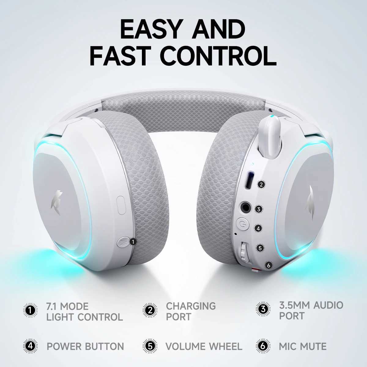 Picun G2 2.4GHz BT wireless gaming head suitable for PC phone 5ms low latency 7.1 surround wired headset ENC microphone M250318