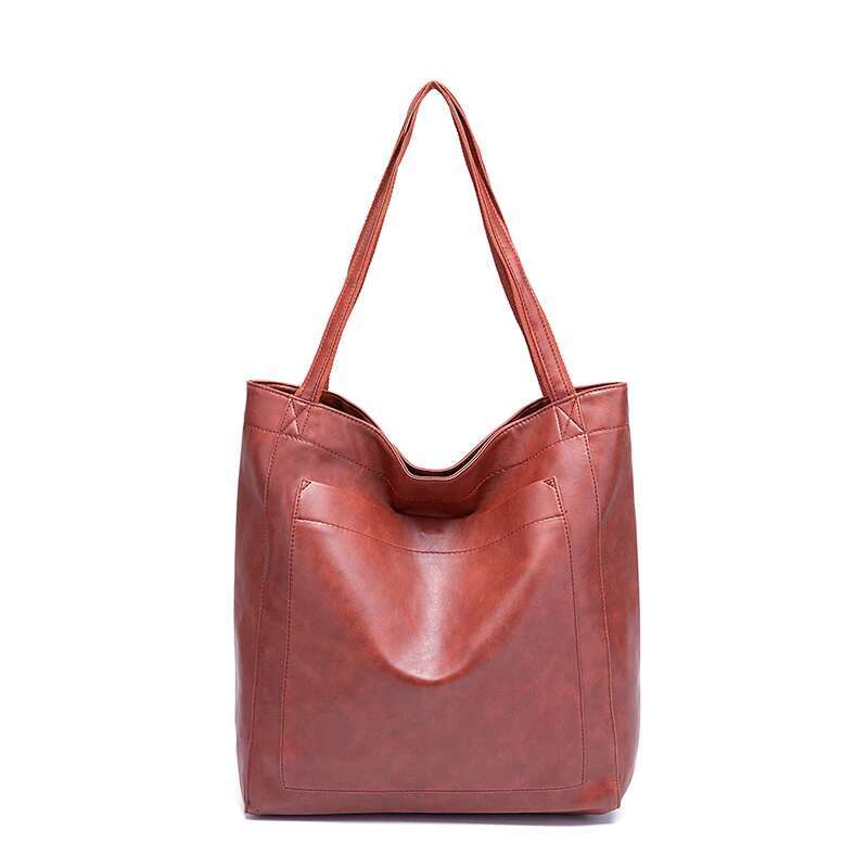 Large Capacity Tote Fashion Retro Faux Leather Shoulder Bag, Women's Simple Versatile Casual Handbag & Purse