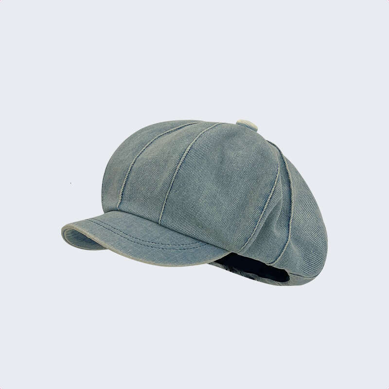 Striped denim cloud women's vintage pleated artist hat, artistic and eye-catching face, small octagonal hat