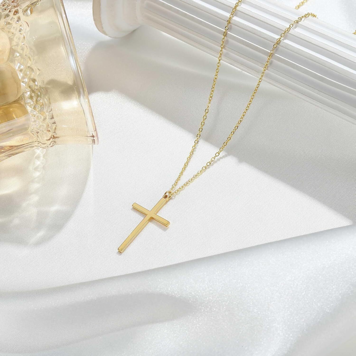 Necklace, 14K Plated Layered Small Side Cross Necklace Gold Jewelry Gift Ladies' Fashion