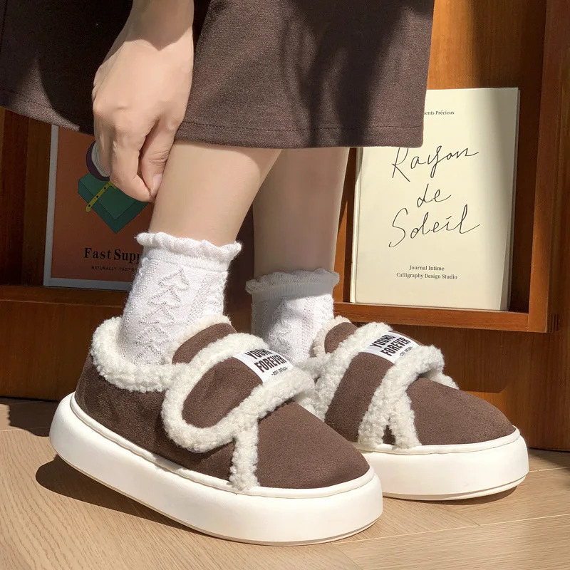 Warm Cotton Slippers Women Winter Platform Shoes Soft Plush Thick Sole Girls Indoor Home Floor Footwear With Heels Fluffy Flats 250318