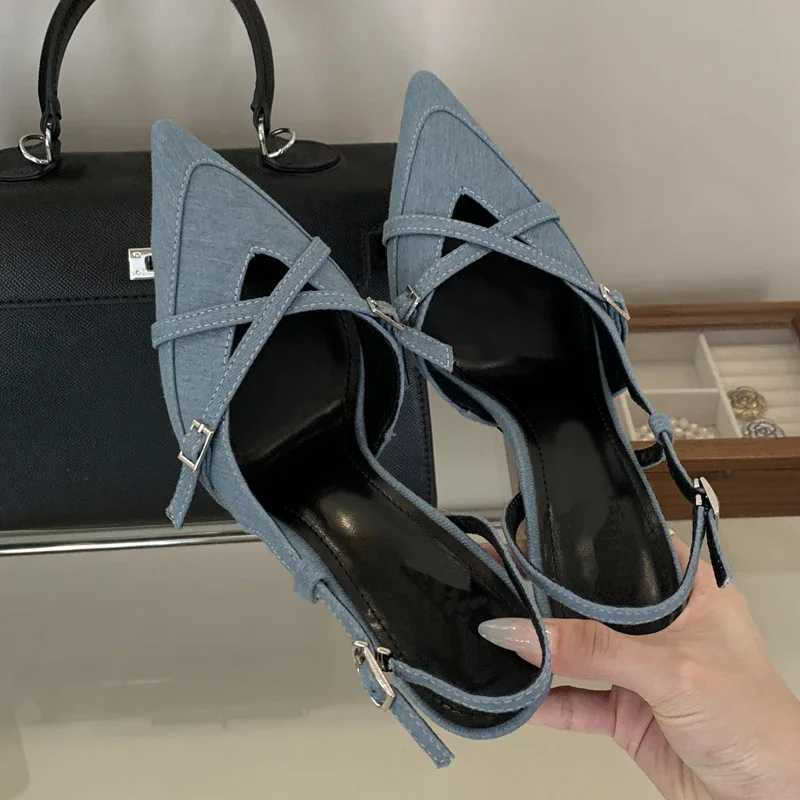 2025 Street Buckle Pump Pointed Toe Thin High H Banquet Strap Party Shoes Zapatos De Mujer Y250317