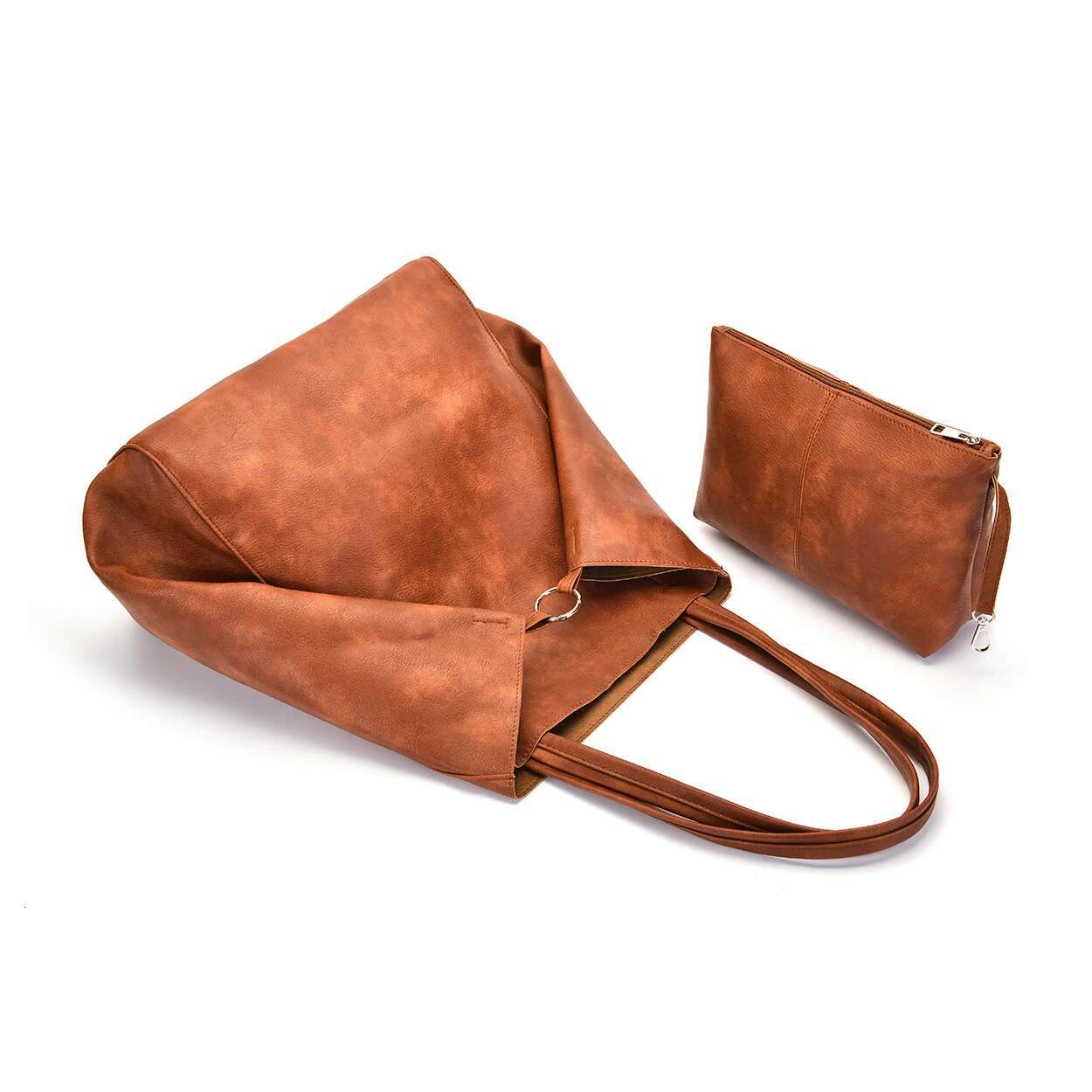 Retro 2 Set Shoulder High Capacity Tote Bags Metal Button Handbags Solid Color Multifunction Beach Bag For Ladies