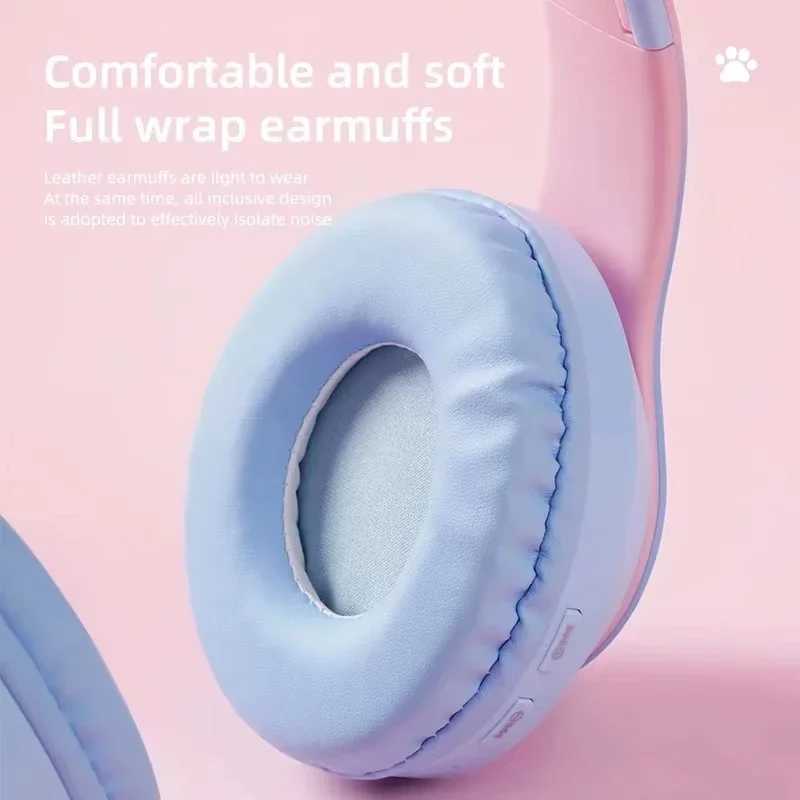 Cute Cat BT Light Headphones Wireless BT Earphone with HD Mic Hifi Stereo Music Gamer Headsets gifts for kids M250318