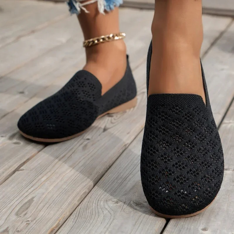 Summer Mesh Fabrics Breathable Flats Women Shoes Ventilate Lace Leisure Loafers Mom Shoes Comfort Casual Light Sneakers 250318