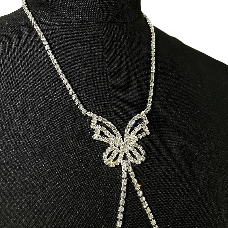 Stage Wear Dance Accessories Sexy butterfly body chain, European and American rhinestone clothing chain, chest chain, summer beach sparkling diamond b