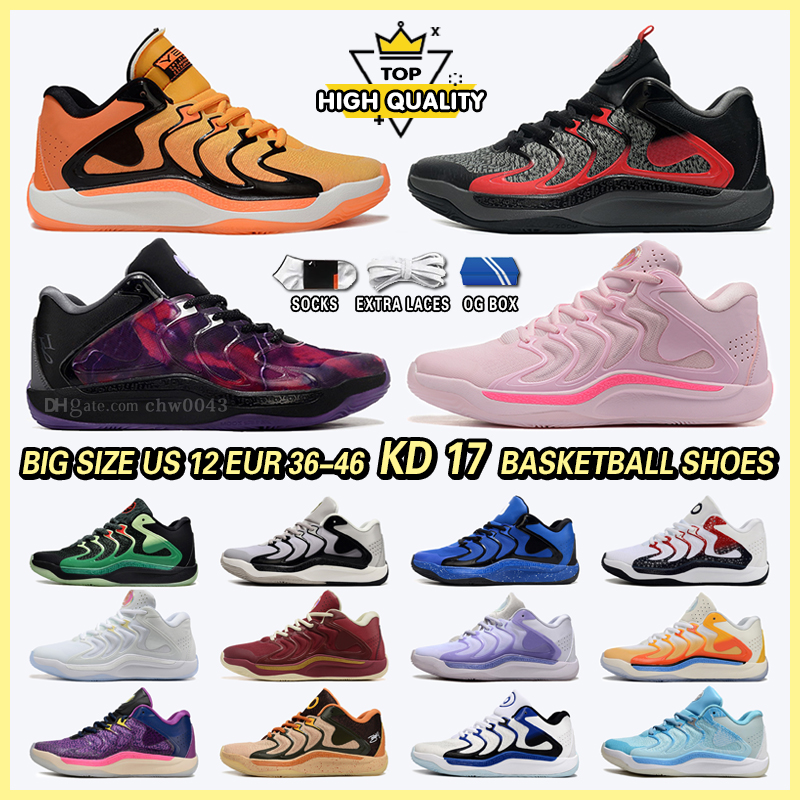 Designer Shoes KD 17 Shoes Basketball Designer Trainers Men Women Casual Shoes Red Black White Cement Aunt Pearl Chaussure Sneakers Fashion Shoes with Box Size 36-45
