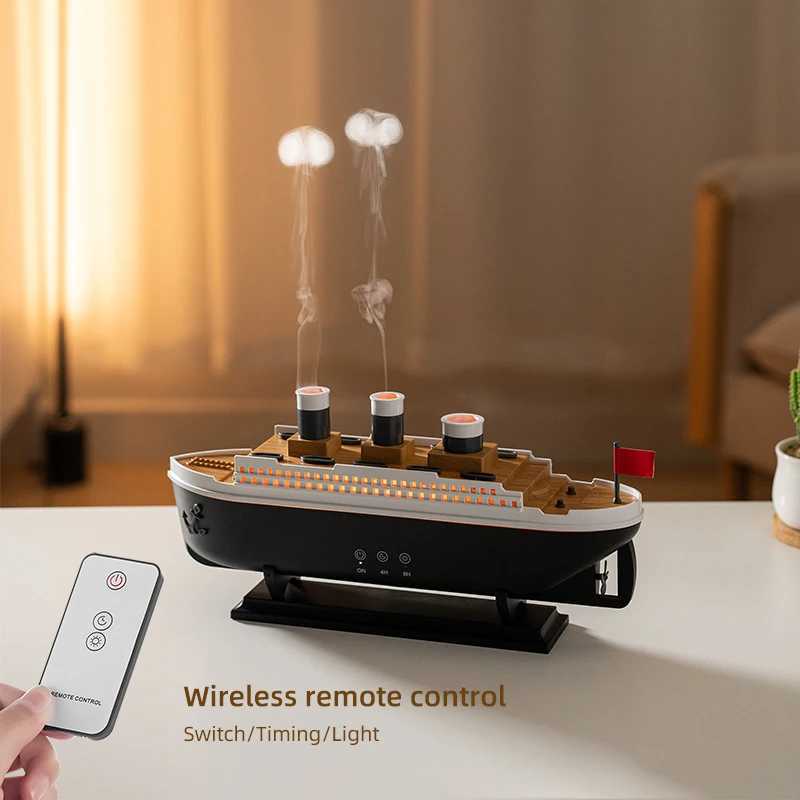 Titanic Ship Model Decoration Air Humidifier 250ml Essential Oil Diffuser Jellyfish Smoke Ring Spray Aroma Diffuser For HomeC250318