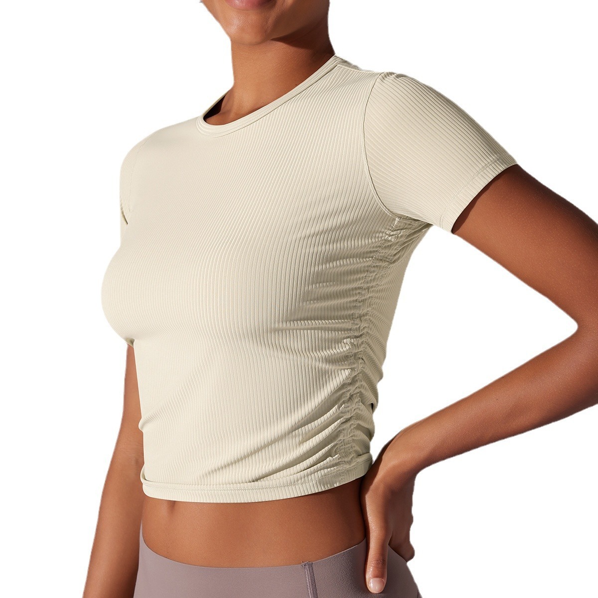 New tracksuit Threaded Solid Color Tight High Elasticity Breathable Sports Short Sleeve T-shirt Running Fitness Yoga Clothing Top for Women leggings