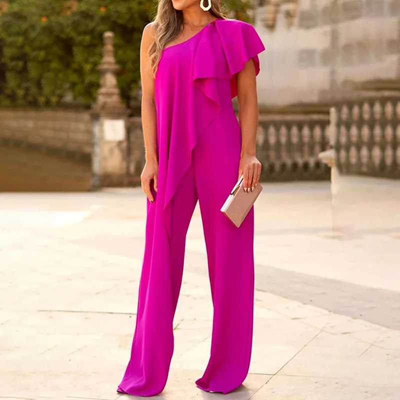 2025 new womens jumpsuit asymmetric shoulder earrings fashionable and elegant party womens clothing X250318