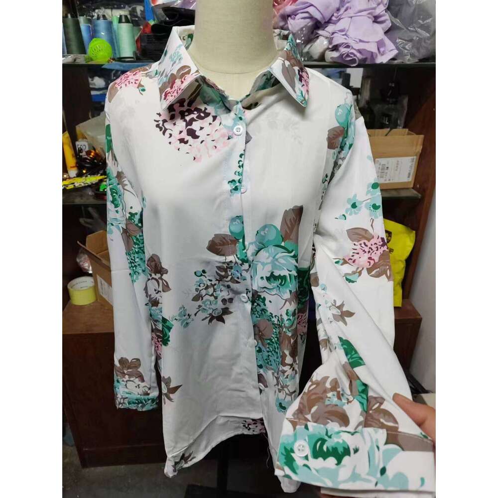 2023 Spring/Summer Fashion Printed Women's Long sleeved Loose Shirt