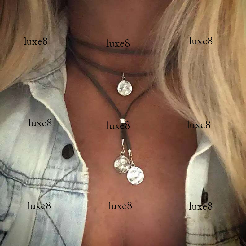 Boho Hammer Coin Disc Layered Veet Rope Choker Necklace for Women Southwestern
