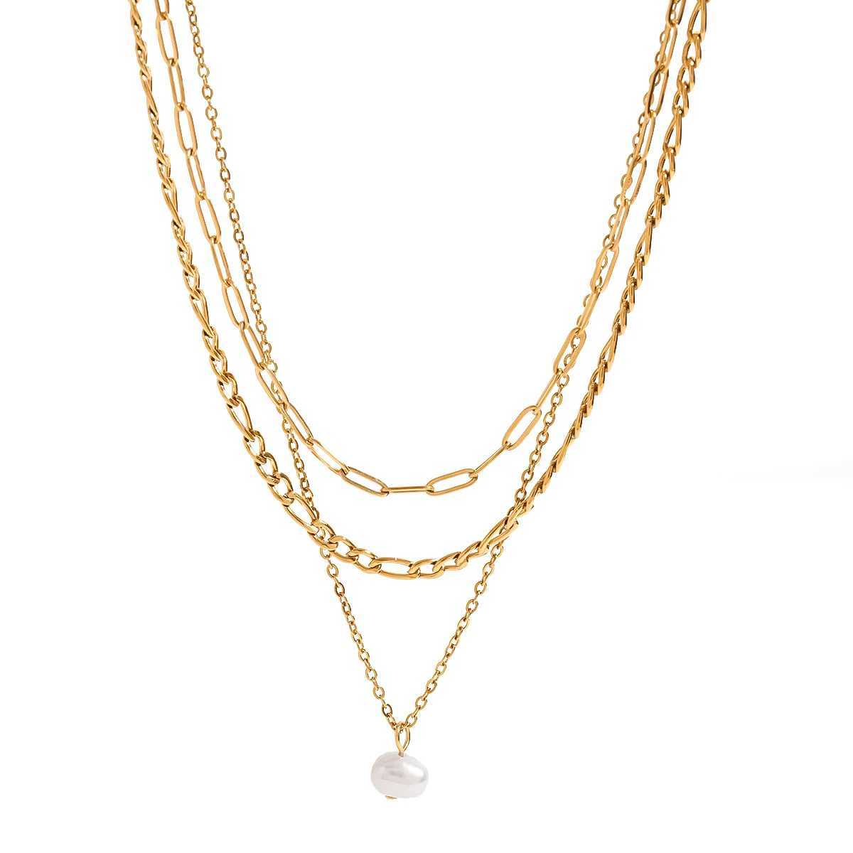 Youthway Natural Pearl Pendant Multi layer Necklace Stainless Steel Waterproof 18K PVD Galvanized Jewelry Accessories Gift W250318