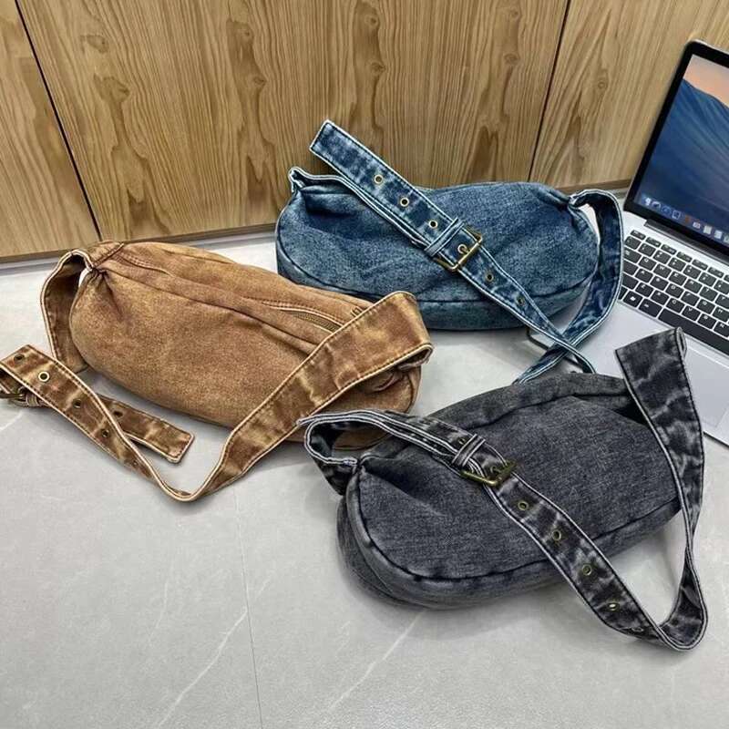 Denim Hobos Bags For Women Designer Handbags And Purse 2023 New In Casual Simple Wide Shoulder Straps Crossbody