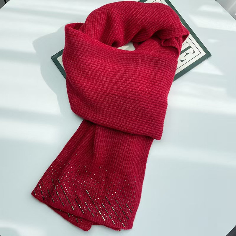 K159 New solid color wool scarf for women winter high-grade hot diamond sequin knitted wool scarf versatile warm neck scarf