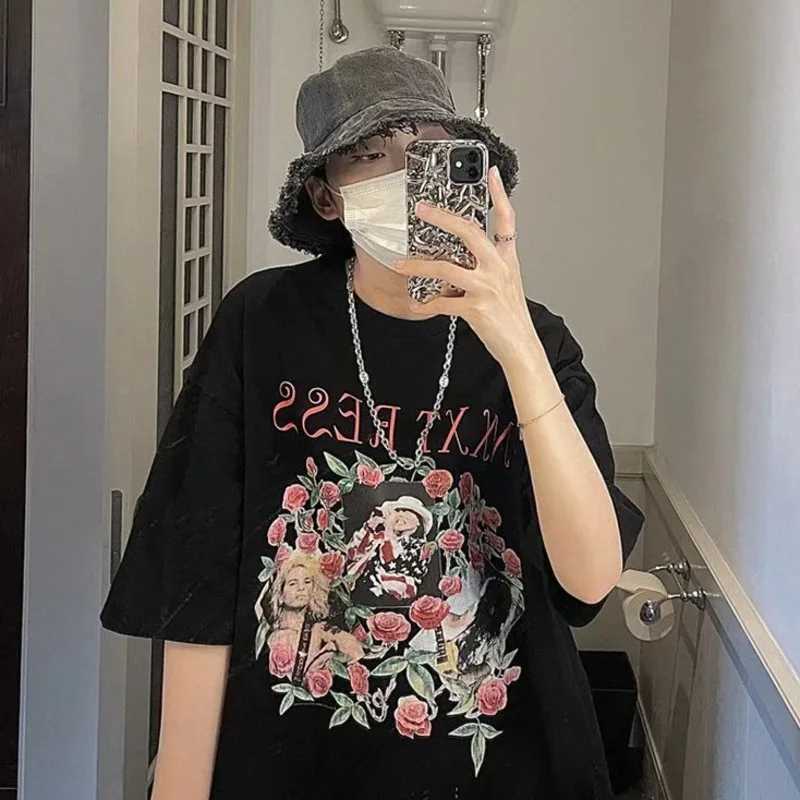 Summer New Casual Loose T-shirt Mens Loose Fashion Printed 8XL Hip Hop Couple Wearing Half Sleeve Cotton TopT250318
