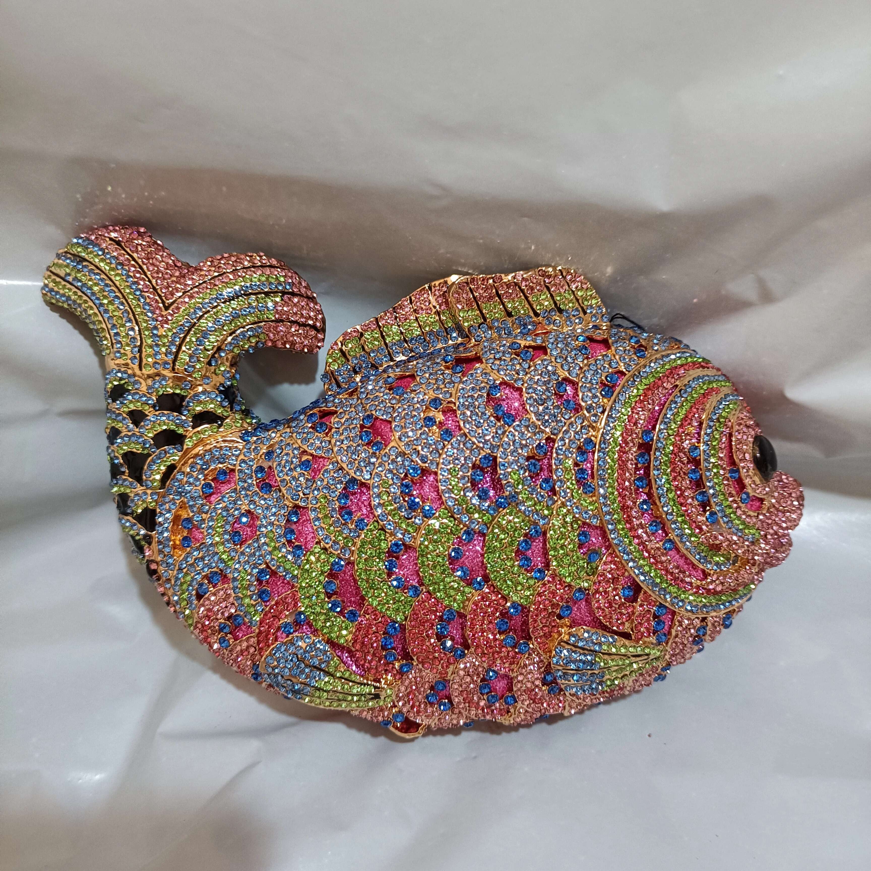 Women Fish Rhies Clutch Purse Gold Stones Evening Minaudiere Bags Wedding Bridal Handbags Party Dinner Purses Clutches Bag