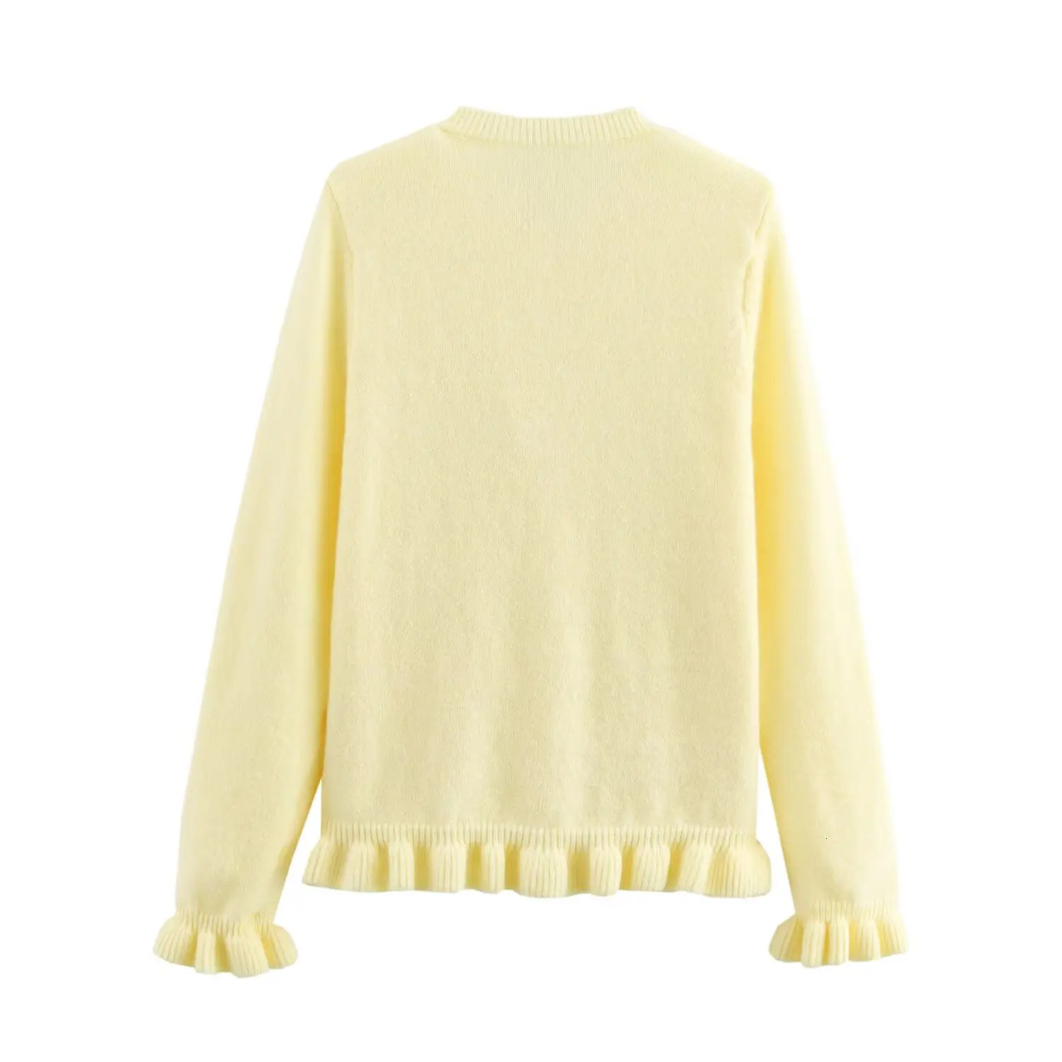 ZBZA Womens Ruffle Knitted Cardigan Round Neck Long Sleeve Single Breasted Ruffle Top Spring and Summer Casual Chic Sweater 250318