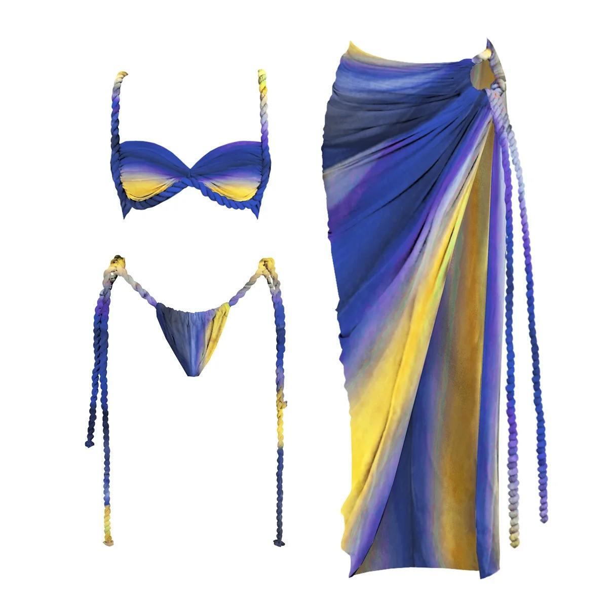 3pcs crochet bikini womens swimsuit sexy suspender Biquini push up 250318
