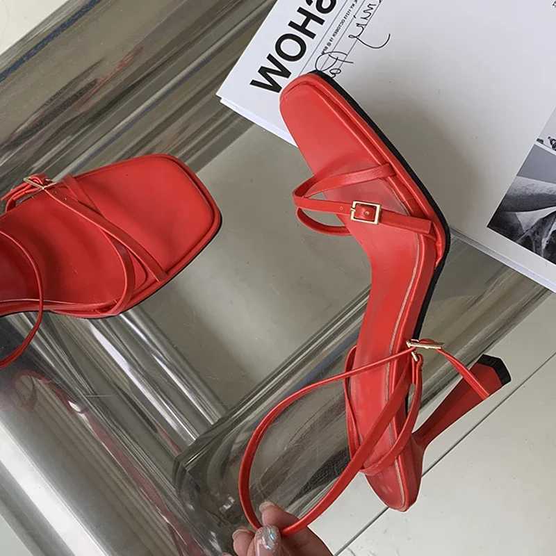 Similar 2025 New Summer Square Toe Wan Sandals Street Style Narrow Band Ankle Buckle Strap Thin High H Wedding Shoes Y250317