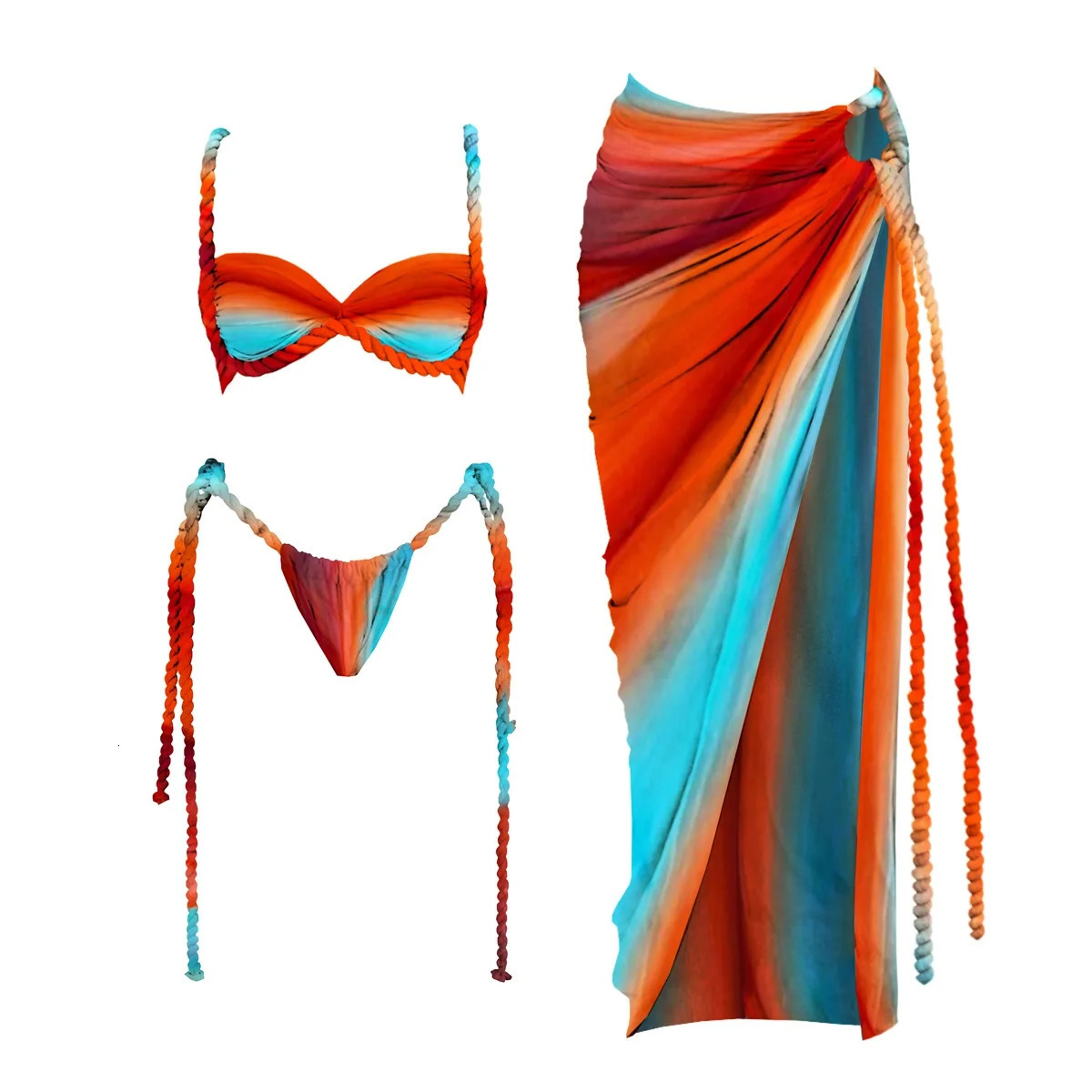 3pcs crochet bikini womens swimsuit sexy suspender Biquini push up 250318