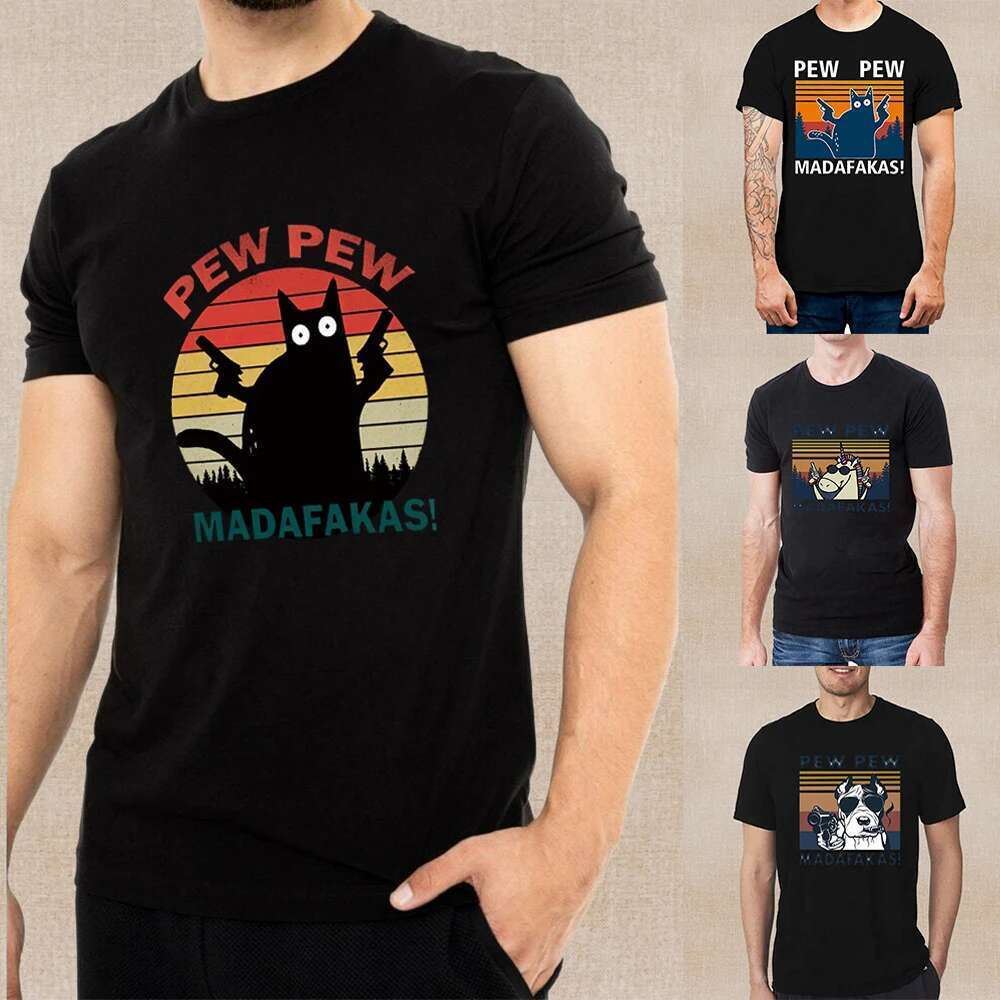 Men's Short Sleeve Summer T-shirt, Round Neck, Printed Pew Pattern, Casual and Breathable Clothing, Fashionable, Size S-6XL