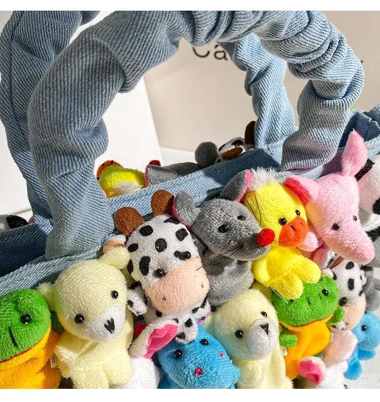Blue Denim Cute Cartoon Doll Bucket Fashion Women's Handbag Lady Purse Shoulder Messenger Female Tote Casual Bag