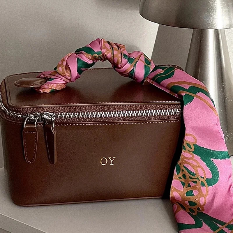 Customized Genuine Leather Hand-Held Cosmetic Bag Large-Capacity Storage Bag Wash Bag Waterproof Stiff Travel Bath Storage Box 250314