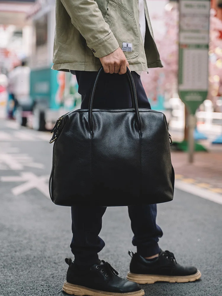 Leather black mens handbag mens briefcase brown business shoulder cross pocket denim office notebook bag 250317