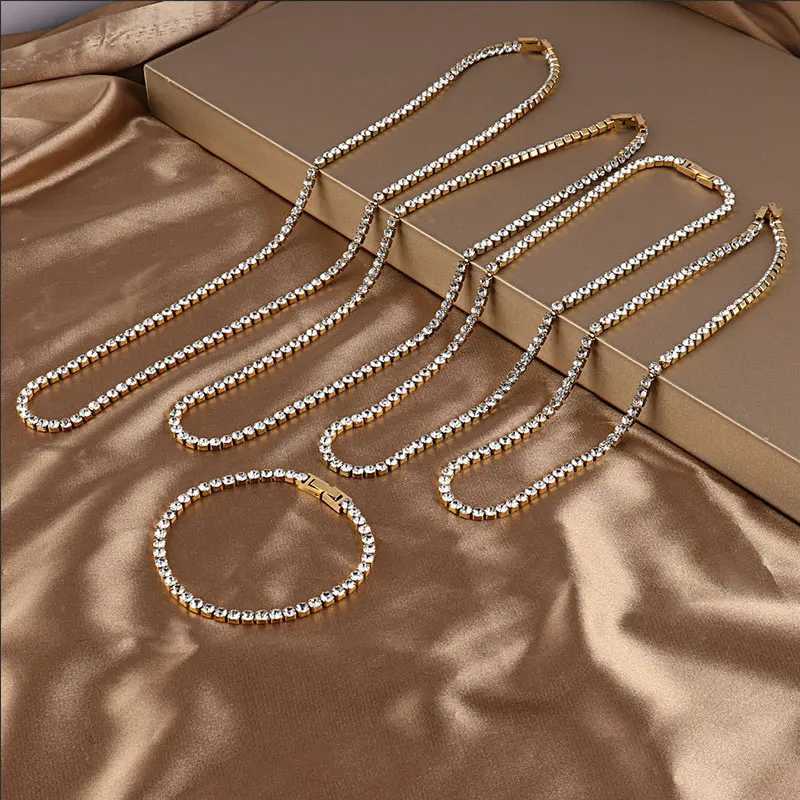 316L 4mm Stainless Steel Tennis Chain Necklace For Women Hip Hop Crystal Zircon Choker Necklaces Men Jewelry W250318