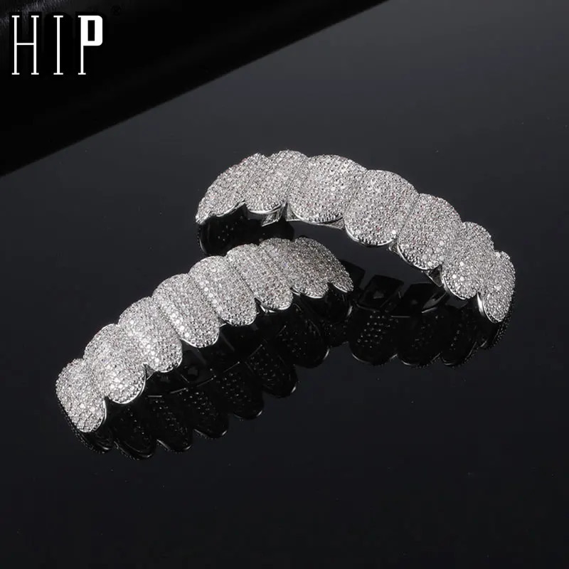 Hip Hop Full CZ Stones Teeth Caps Cubic Zircon Iced Out Micro Pave Top Bottom Charm Grills Set For Men Women Jewelry Gift 250318