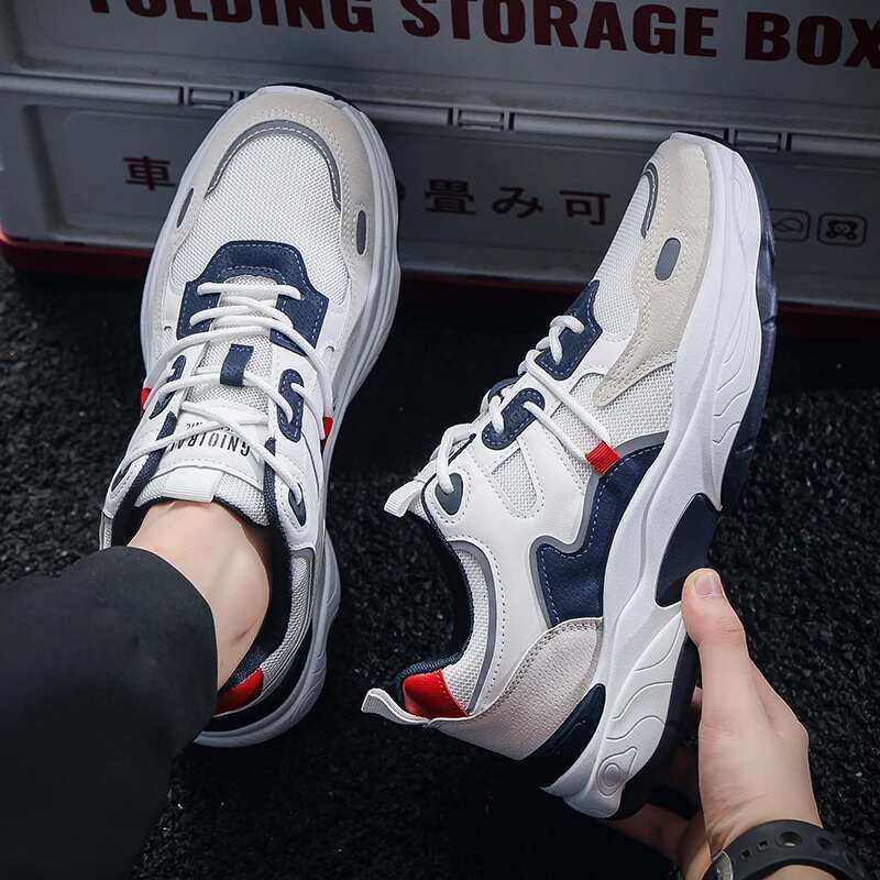 Men's Sports New Fashion Trend Blue Ball White Running Denim Boots Thick Sole Height Increasing Walking Casual Shoes