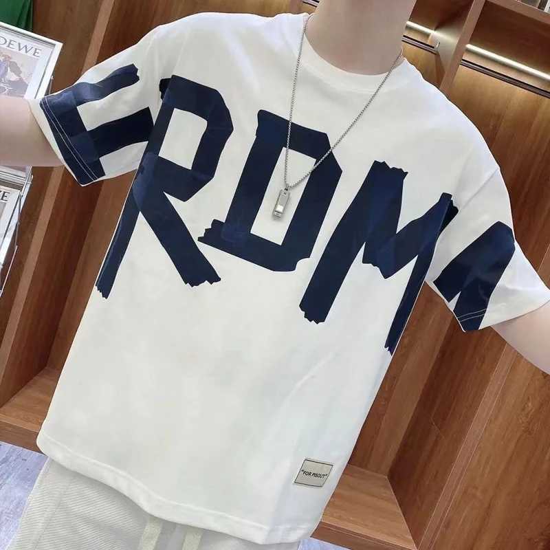 2023 Summer New Round Neck Short Sleeve Letter Printed T-shirt Mens Loose Casual Cotton Pullover TopT250318