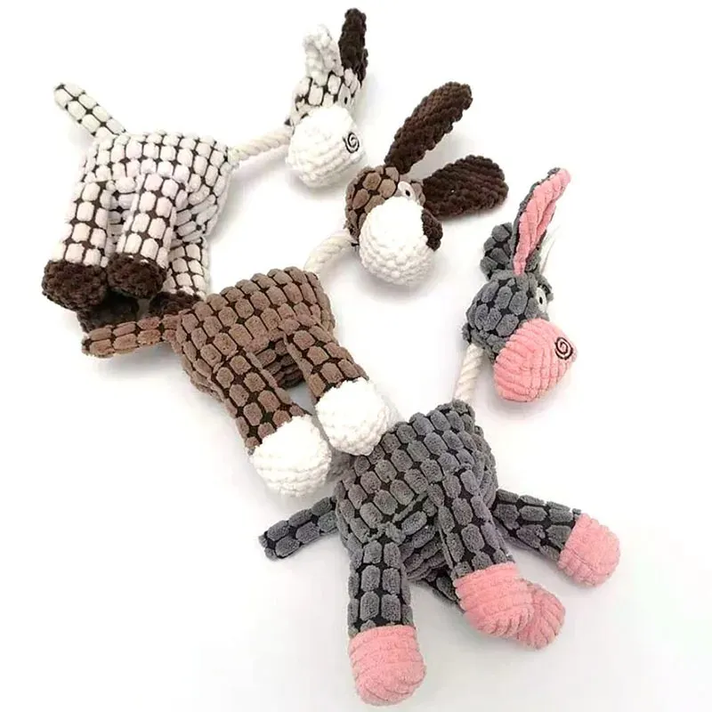 Fun Pet Toy Donkey Shape Corduroy Chew Toy For Dogs Puppy Squeaker Squeaky Plush Bone Molar Dog Toy Pet Training Dog