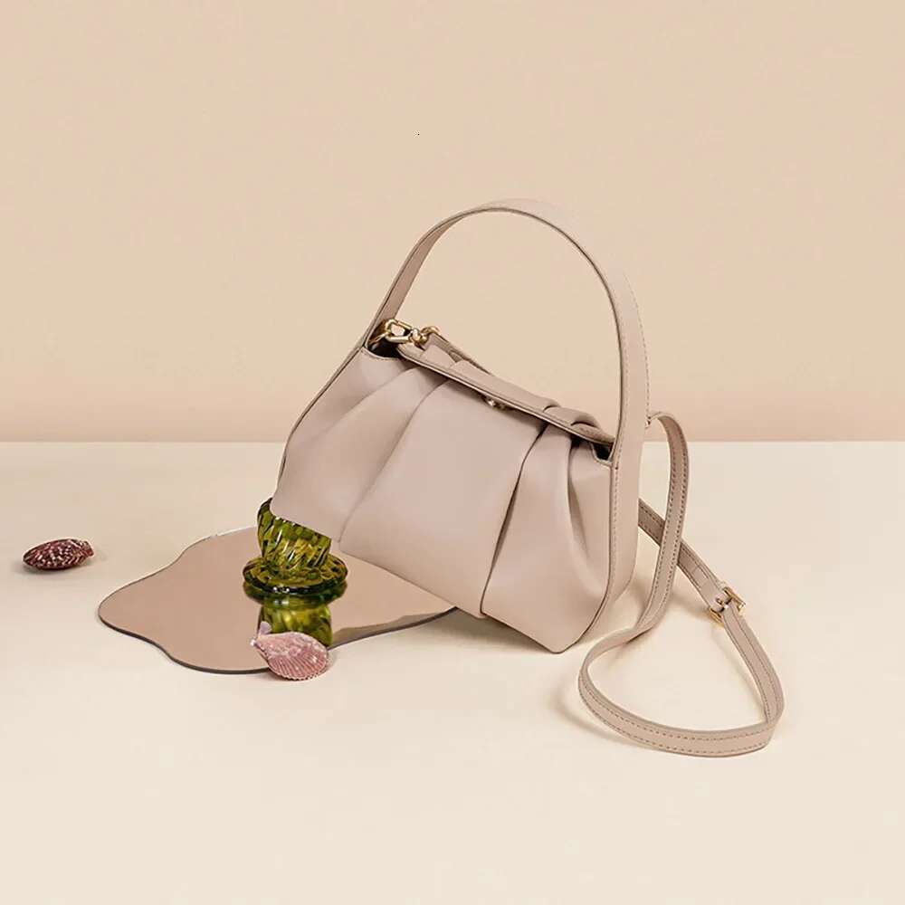 Fashion Summer Genuine Leather Pleated Cloud Bag Small Shoulder Crossbody Bags Brand Designer Female Soft Daily Casual Handbags