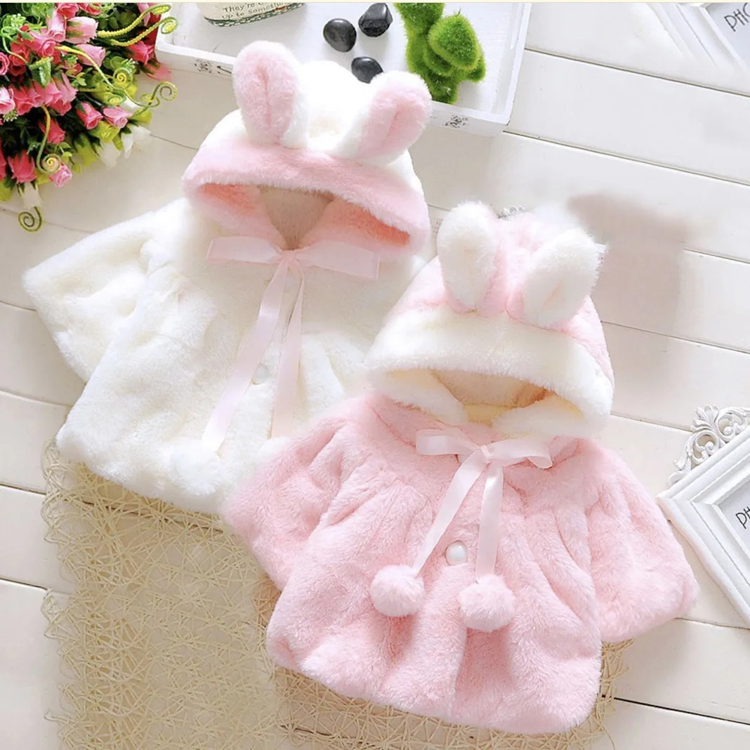 Childrens clothing childrens cape girls autumn and winter wool sweater shawl baby ear fleece jacket 250317q