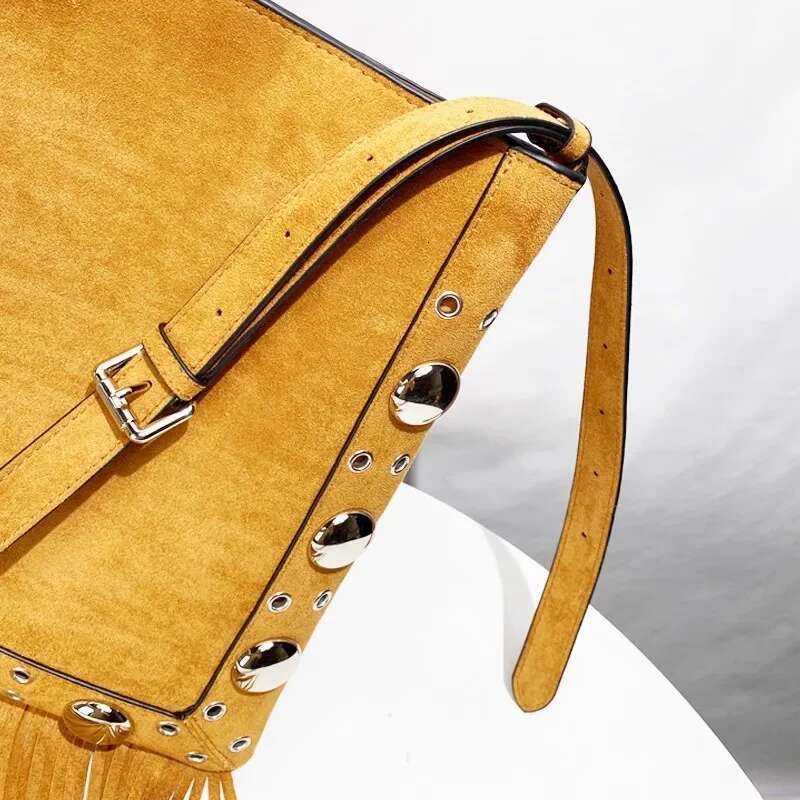 Fashion Long Tassel Veet Women Handbag Large Capacity Metal Rivet Casual Female Shoulder Underarm Retro Messenger Bag