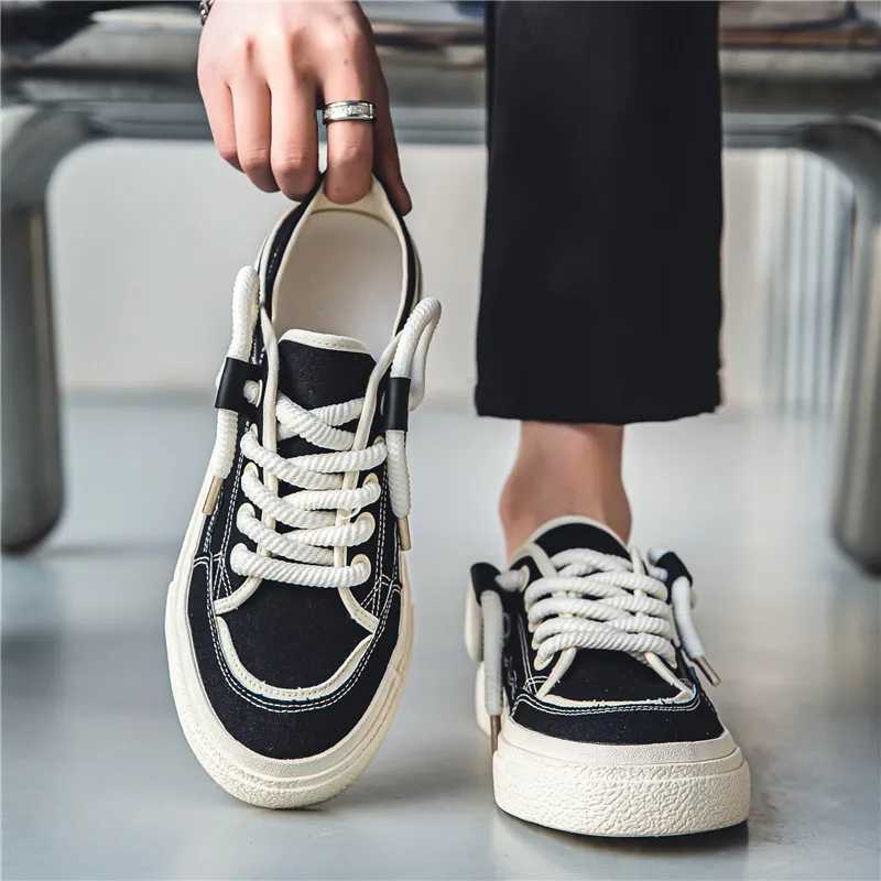 Mens Canvas Shoes 2024 New Man Vcani Shoes Black Casual Sneakers Women Walking Lazy Shoes Mens Tennis Y250318