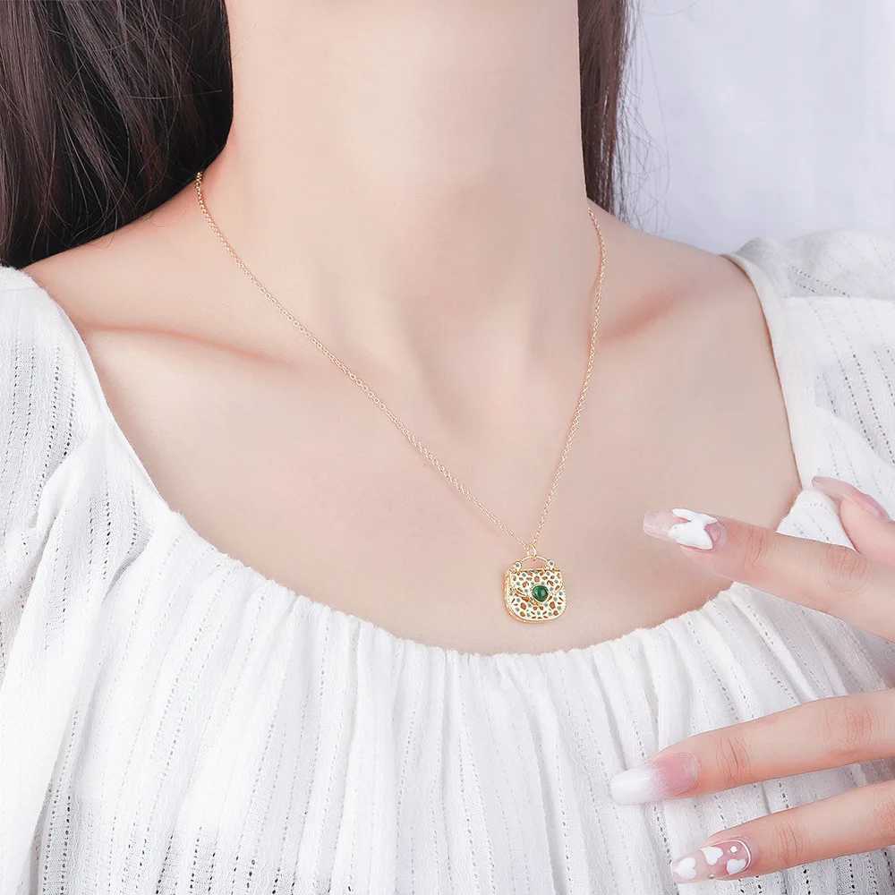 Buy 925 Sterling Silver Fashion Pendant Chain Green Crystal Necklace for Woman Golden Dainty Jewelry Chain Gift with Box W250318