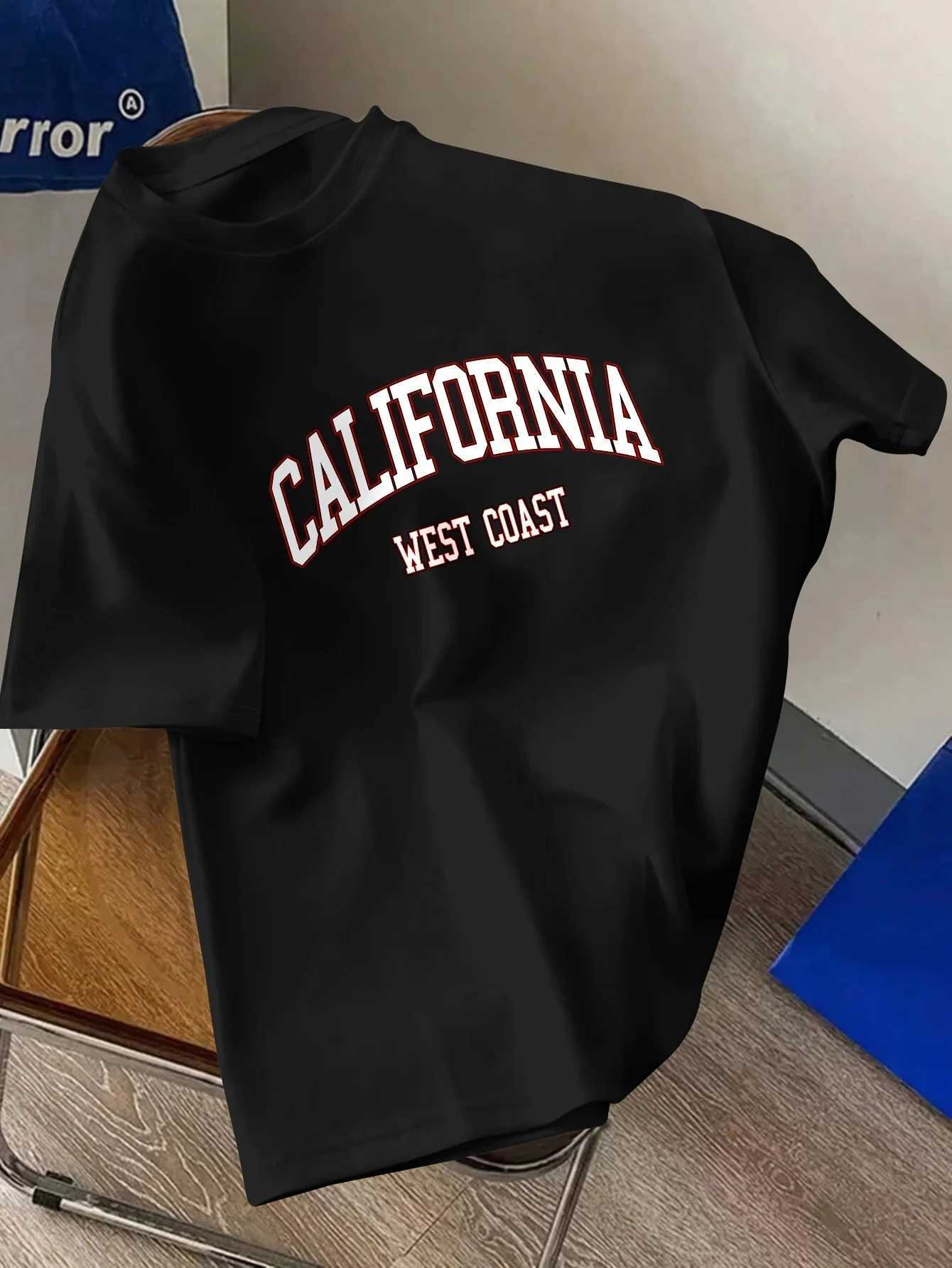 Mens Summer 100% Cotton Fashion California Letter Printing Loose and Comfortable Round Neck Short Sleeve T-shirt TopT250318